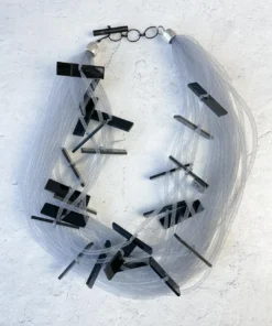 Christina Brampti Christina Brampti Short Multi Strand Tulle & Acrylic Bar Necklace, Grey/Black