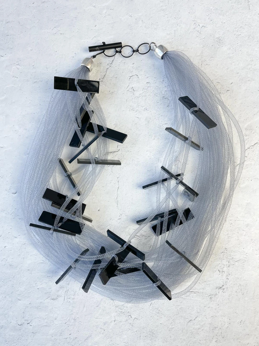 Christina Brampti Christina Brampti Short Multi Strand Tulle & Acrylic Bar Necklace, Grey/Black