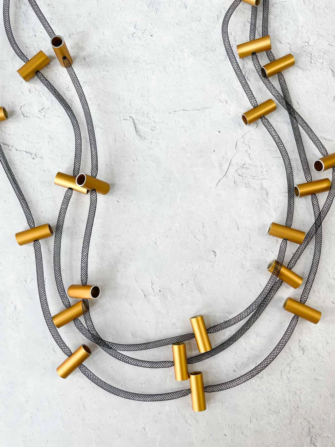 Christina Brampti 32" 3 Strand Aluminum Tube Station Necklace, Black/Gold