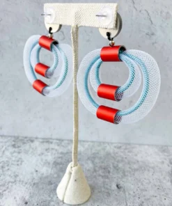 Christina Brampti Large Double Mesh & Cord Hoop Earrings, Red/Turquoise/White Christina Brampti