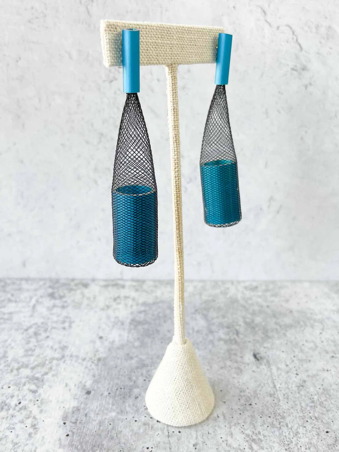 Christina Brampti Christina Brampti Linear Tulle & Aluminum Cylinder Earrings, Black/Turquoise