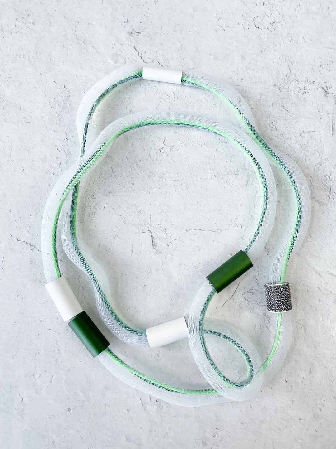 Christina Brampti Long Elastic In Tulle Necklace, Green/White Christina Brampti