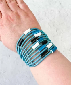 Christina Brampti Christina Brampti Multi Strand Leather & Aluminum Magnetic Bracelet, Turquoise/Black