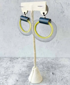 Christina Brampti Small Mesh & Cord Hoop Earrings, Grey/Yellow