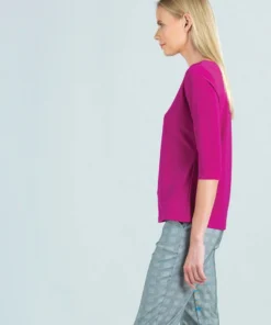 Clara Sunwoo Basic Round Neck Half Sleeve Top, Magenta Clara Sunwoo