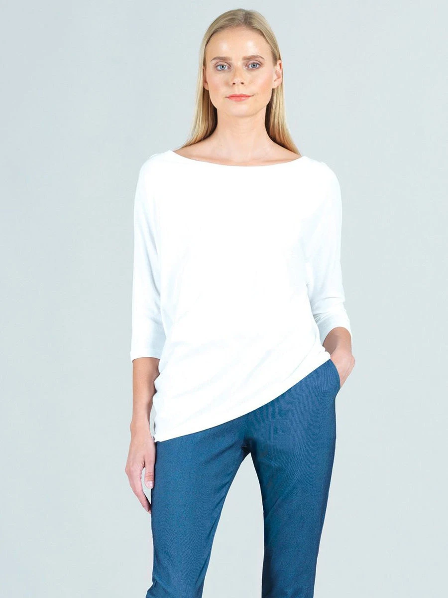 Clara Sunwoo Cotton Modal Dolman Sleeve Angle Hem Top, White