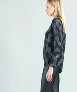 Clara Sunwoo Clara Sunwoo Square Sketch Dolman Sleeve Angle Hem Sweater Top, Black/White