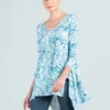 Clara Sunwoo Sunburst Mandala Print V-Neck Hi-Low Envelope Hem Tunic, White/Blue