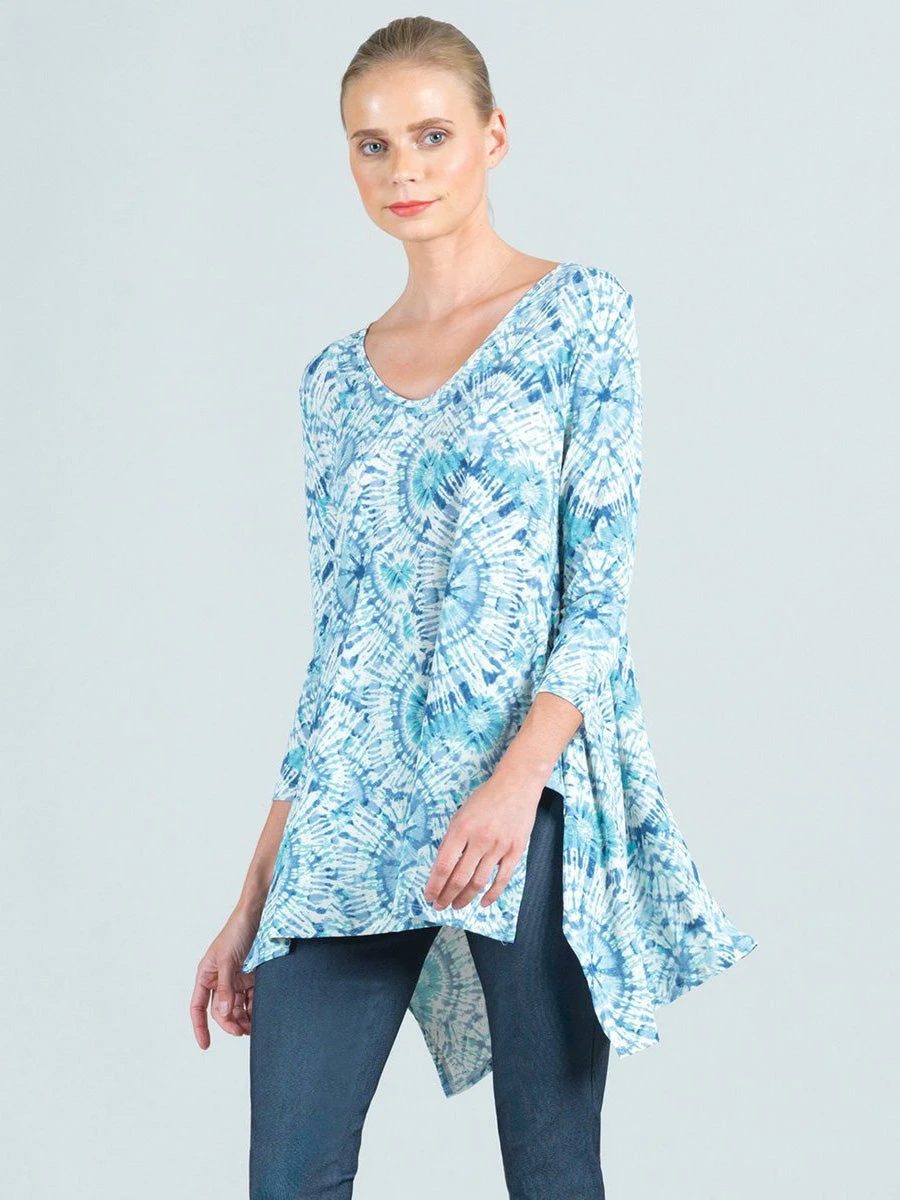 Clara Sunwoo Sunburst Mandala Print V-Neck Hi-Low Envelope Hem Tunic, White/Blue