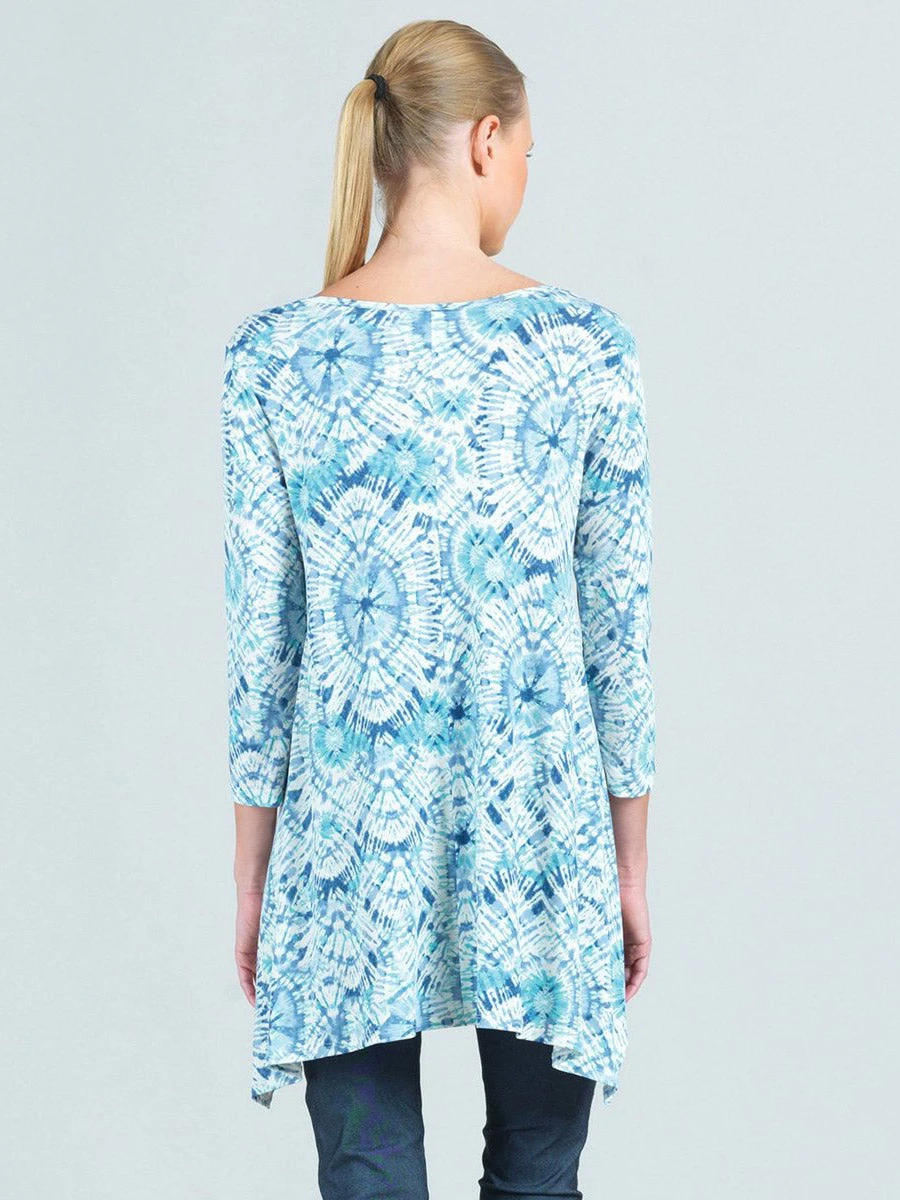 Clara Sunwoo Sunburst Mandala Print V-Neck Hi-Low Envelope Hem Tunic, White/Blue