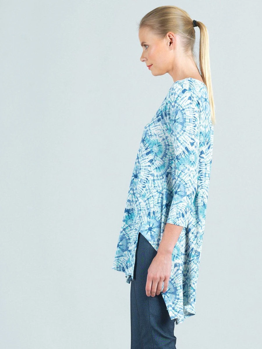 Clara Sunwoo Sunburst Mandala Print V-Neck Hi-Low Envelope Hem Tunic, White/Blue