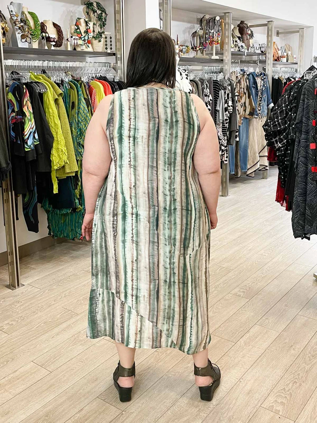 Dress To Kill Glamour Tuck Dress, Green Brown Tie Dye