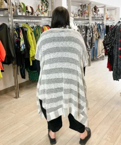 Dress To Kill Kimono, White Grey Stripe Knit Dress To Kill