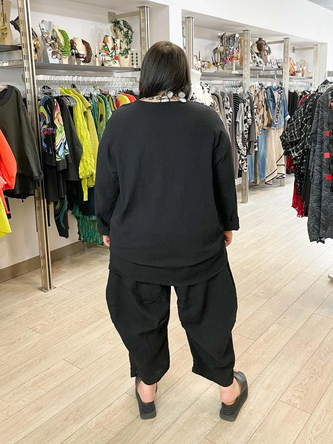 Dress To Kill Long Tuck Pullover, Black Cotton Gauze