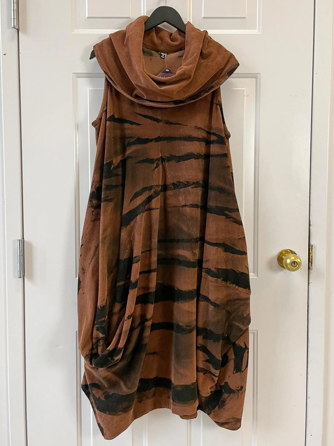 Dress To Kill Dress To Kill Sleeveless Cowl Glamour Dress, Rusty Cord Ninja Zebra Dye