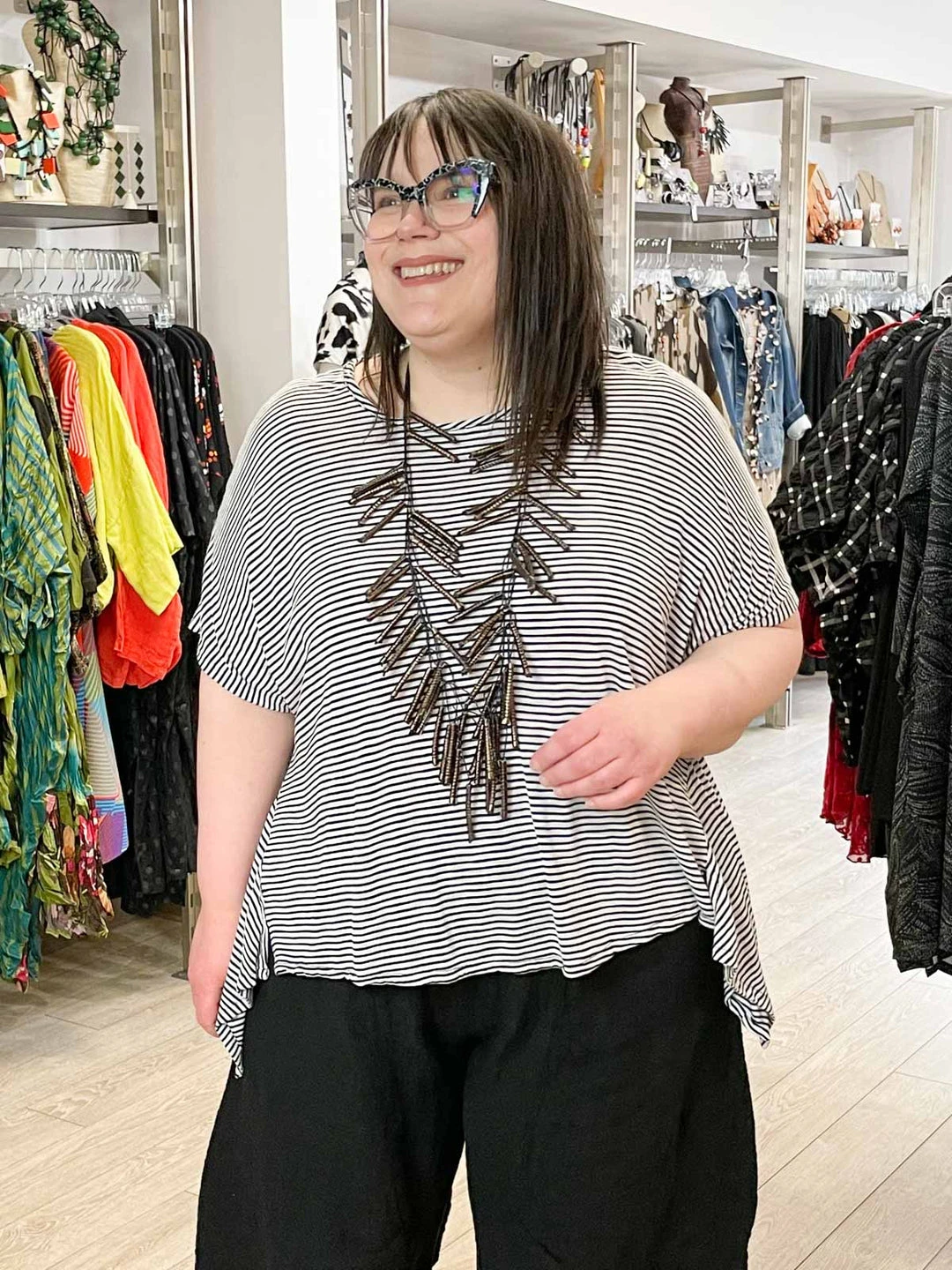 Dress To Kill Tea Shirt, White Black Stripe Lycra