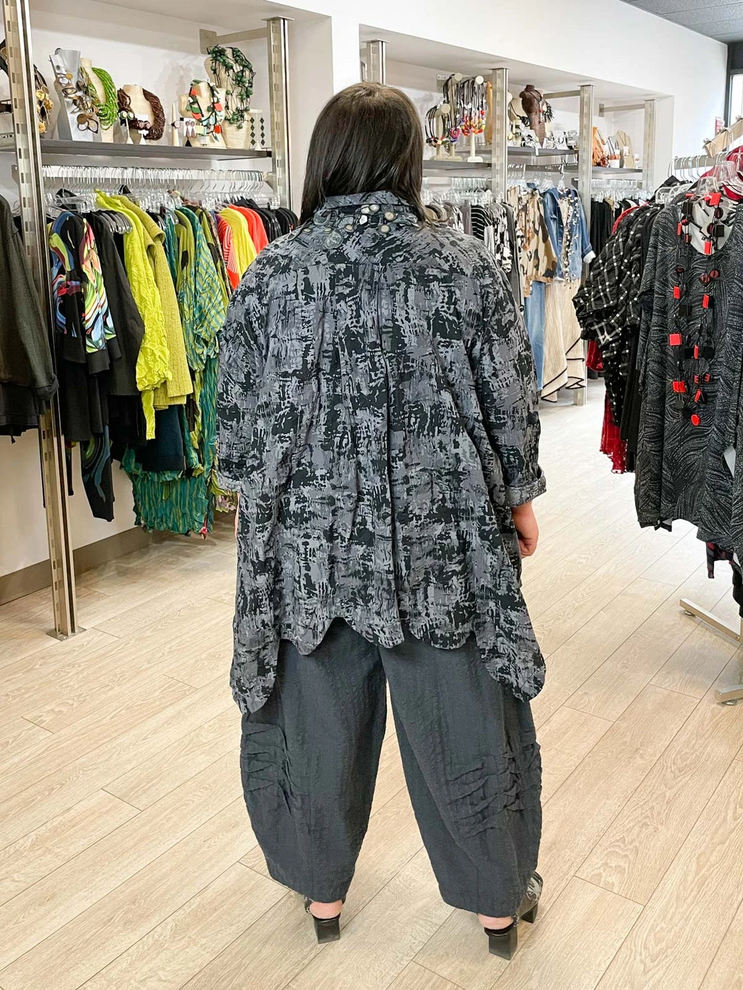 Dress To Kill Step Shirt, Black Grey Abstract Dress To Kill