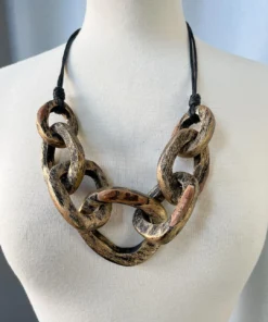 Escape From Paris Chunky Wooden Rings Necklace, Gold Escape From Paris