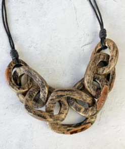 Escape From Paris Chunky Wooden Rings Necklace, Gold Escape From Paris