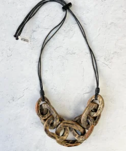 Escape From Paris Chunky Wooden Rings Necklace, Gold Escape From Paris