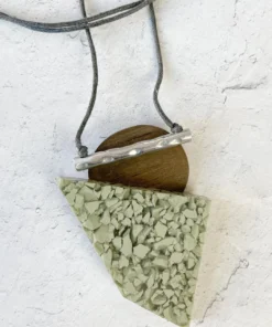 Escape From Paris Escape From Paris Geometric Wood & Resin Necklace, Grey