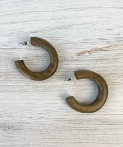 Escape From Paris Wooden Hoop Earrings, Dark Natural