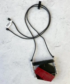 Escape From Paris Geometric Wood Resin Metal Tube Necklace, Ruby