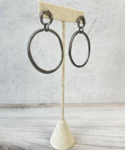 Escape From Paris Hammered Circled Drop Earrings, Matte Gunmetal