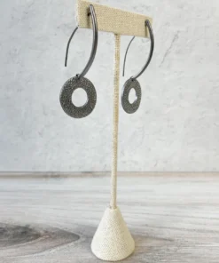 Escape From Paris Textured Circle Long Wire Drop Earrings, Gunmetal