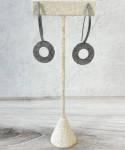 Escape From Paris Textured Circle Long Wire Drop Earrings, Gunmetal