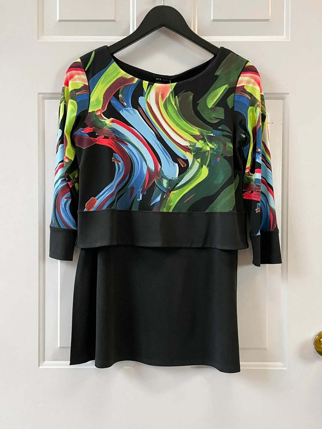 Eva Varro 3/4 Sleeve Side Slits Banded Tunic, Evelyn Eva Varro