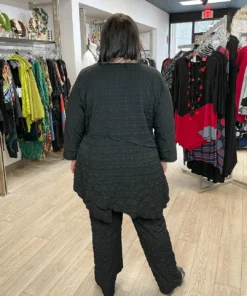 IC Collection Check Pucker Asymmetric Seam Pocket Tunic, Black IC Collection