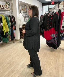 IC Collection Check Pucker Asymmetric Seam Pocket Tunic, Black IC Collection