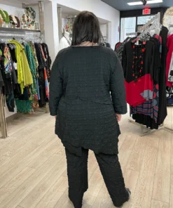 IC Collection Check Pucker Asymmetric Seam Pocket Tunic, Black IC Collection