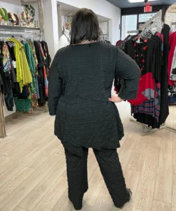 IC Collection Check Pucker Asymmetric Seam Pocket Tunic, Black IC Collection