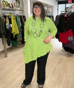 IC Collection Check Pucker Asymmetric Side Drape Top, Apple IC Collection