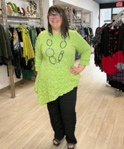 IC Collection Check Pucker Asymmetric Side Drape Top, Apple IC Collection