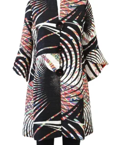 IC Collection Multicolor Print Bell Sleeve Jacket, Black IC Collection