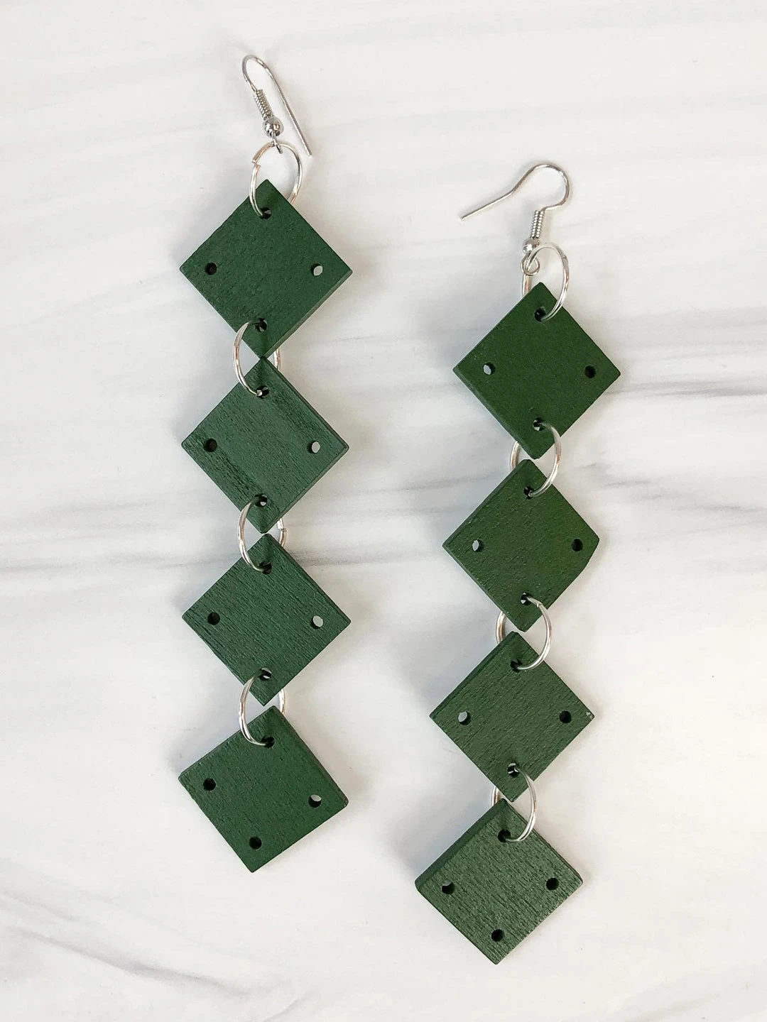 Jianhui London Jianhui London 4 Square Drop Earrings, Racing Green