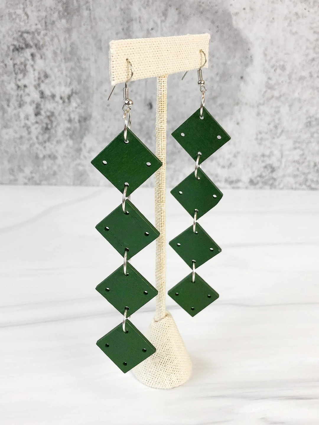 Jianhui London Jianhui London 4 Square Drop Earrings, Racing Green