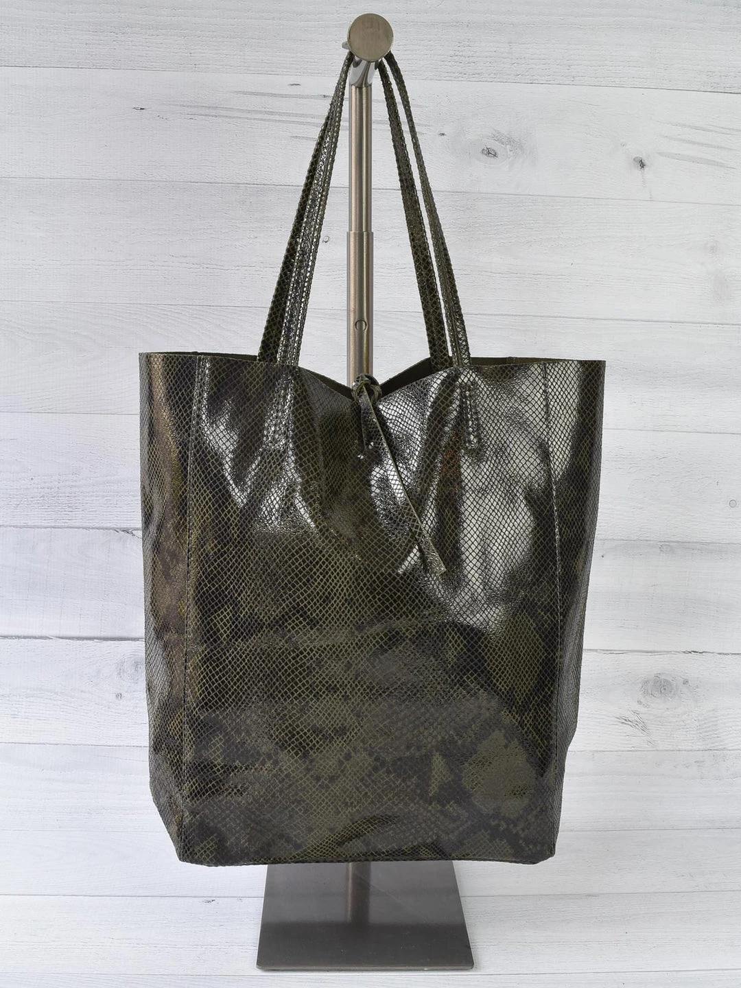 Jijou Capri Jijou Capri Snake Print Leather Tote Bag, Olive