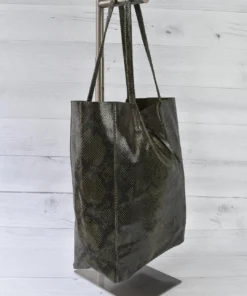Jijou Capri Jijou Capri Snake Print Leather Tote Bag, Olive