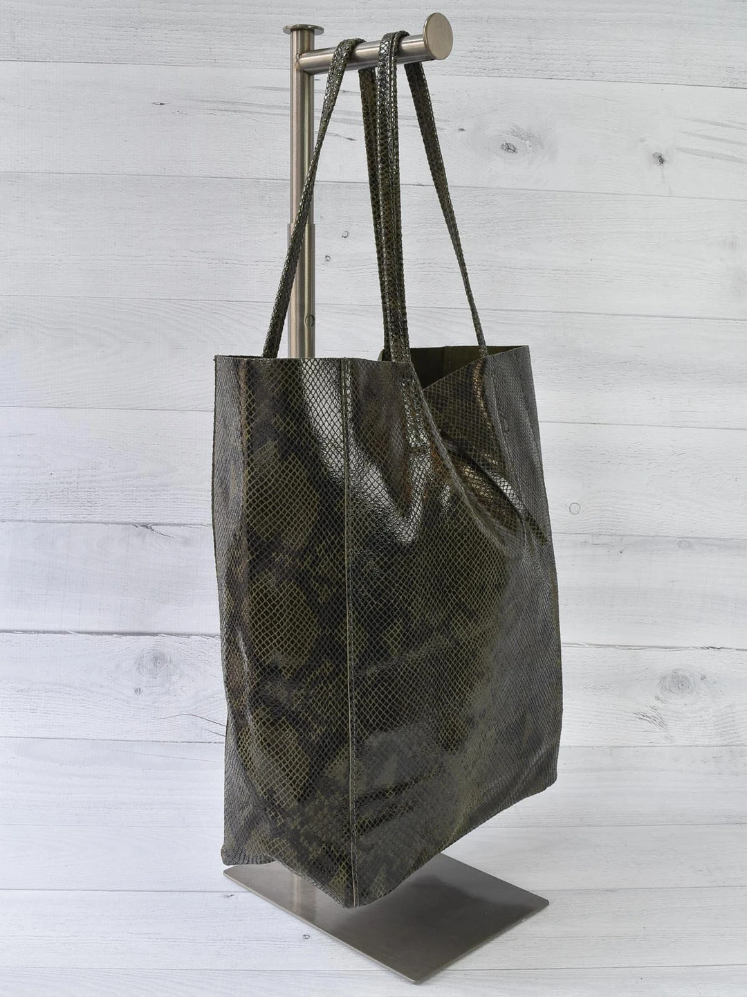 Jijou Capri Jijou Capri Snake Print Leather Tote Bag, Olive