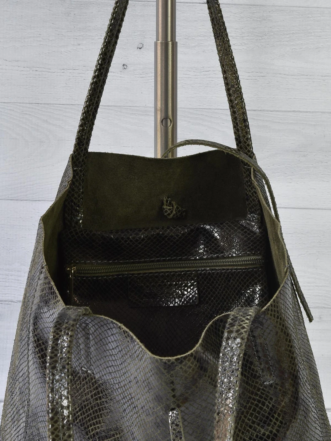 Jijou Capri Jijou Capri Snake Print Leather Tote Bag, Olive