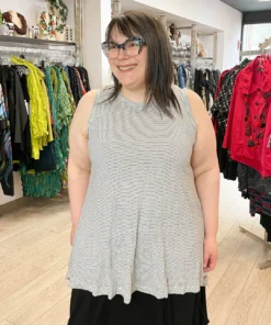 Kedem Sasson Kedem Sasson Crush Knit Hi Lo Tank Tunic, White Stripes