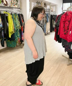 Kedem Sasson Kedem Sasson Crush Knit Hi Lo Tank Tunic, White Stripes