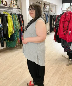 Kedem Sasson Kedem Sasson Crush Knit Hi Lo Tank Tunic, White Stripes