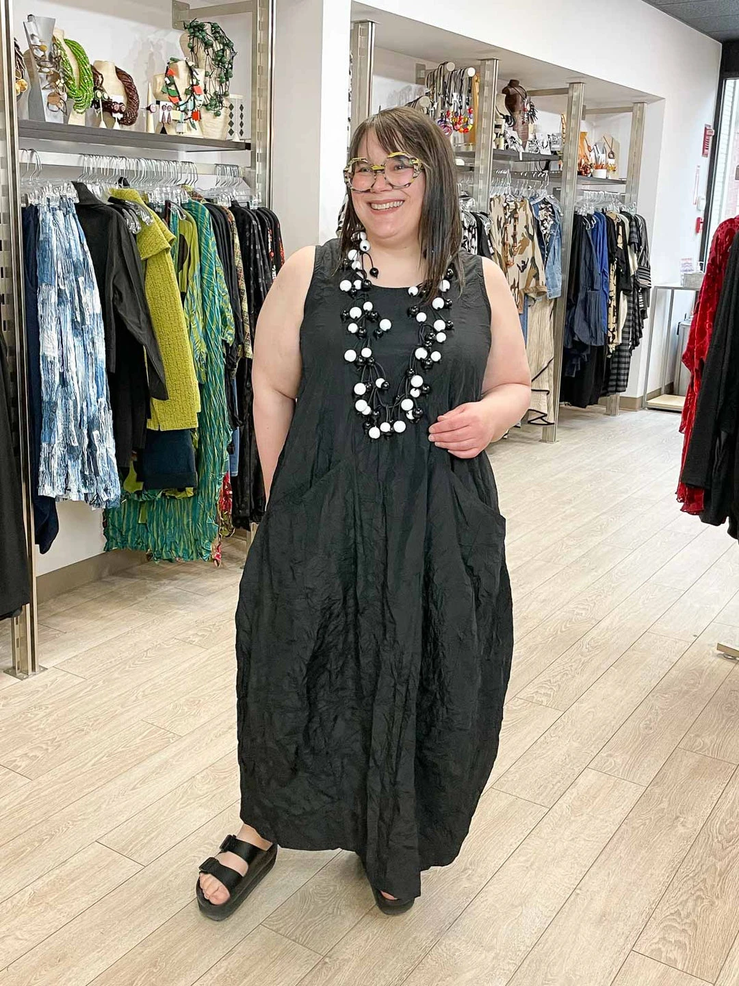 Kedem Sasson Kedem Sasson Taffeta Crush Sleeveless Pocket Dress, Black