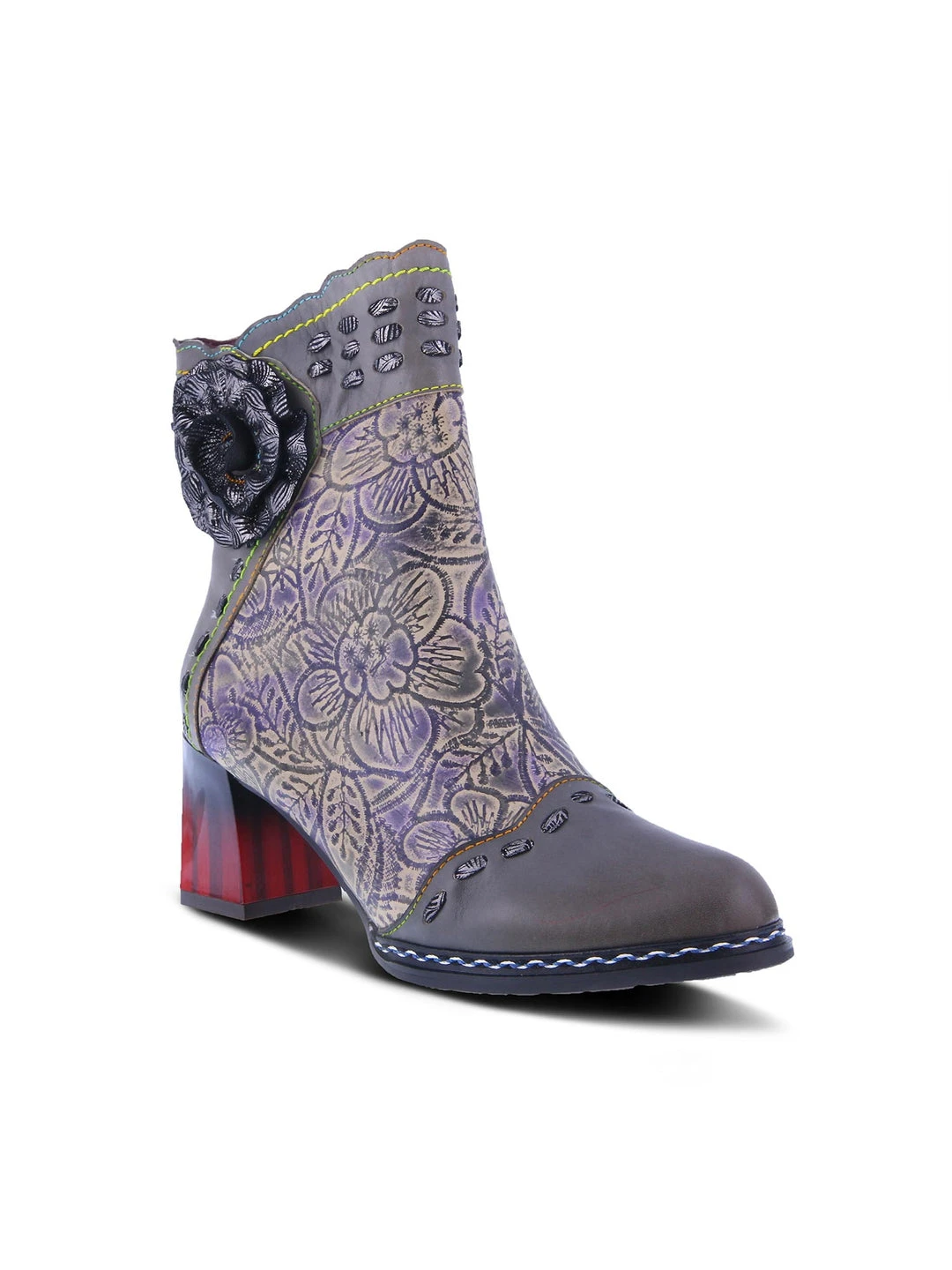 L'Artiste L'Artiste Striolle Flower Motif Boot In Grey Multi