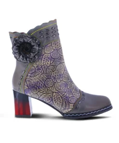 L'Artiste L'Artiste Striolle Flower Motif Boot In Grey Multi